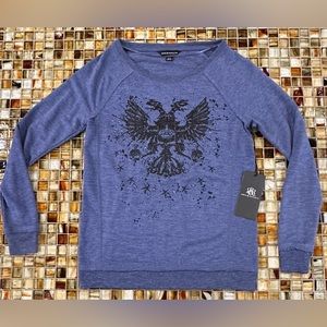 NWT Rock Republic Oversized Blue Long Sleeve Pullover Top w Studs & Sparkles $50